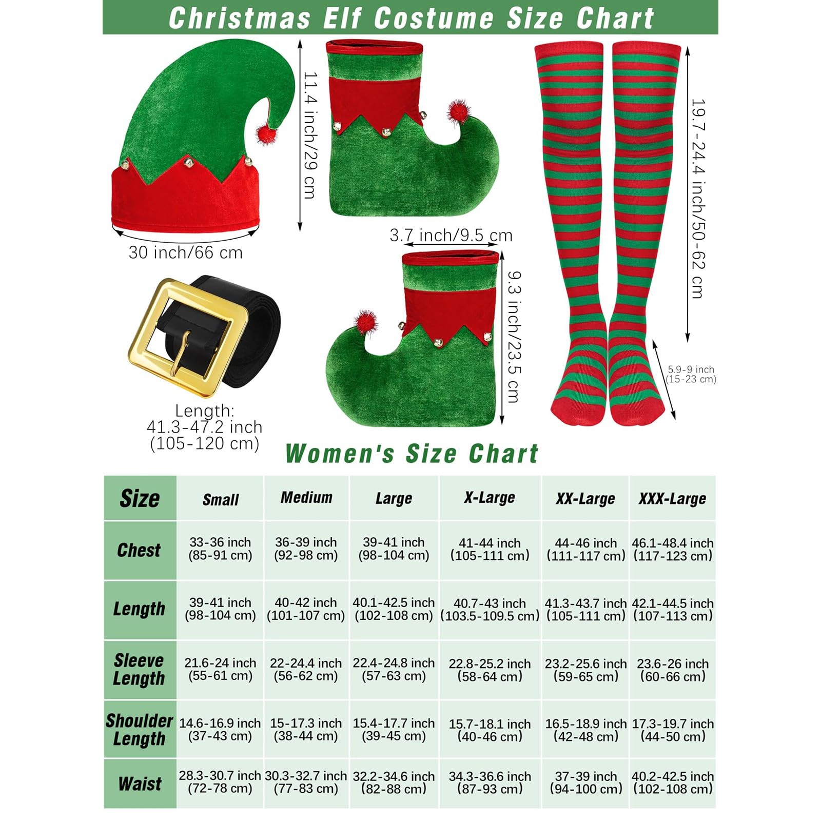 Damen Weihnachtskleid 5 Teiliges Weihnachtselfen Kostümset, Samtkleid+Gürtel Elf Cosplay Set, Festliche Elfenkleidung, Weihnachten Party Club Kostüm Karneval Cosplay