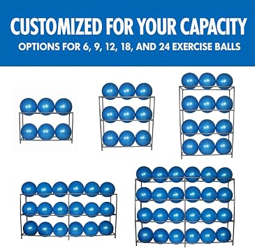 Fitness First Balance Ball Metal Storage Rack Heavy-Duty Metal Pipe Construction, Easy Assembly, Stable Design Holds 6 Exercise Balls for Gym or Studio Organization