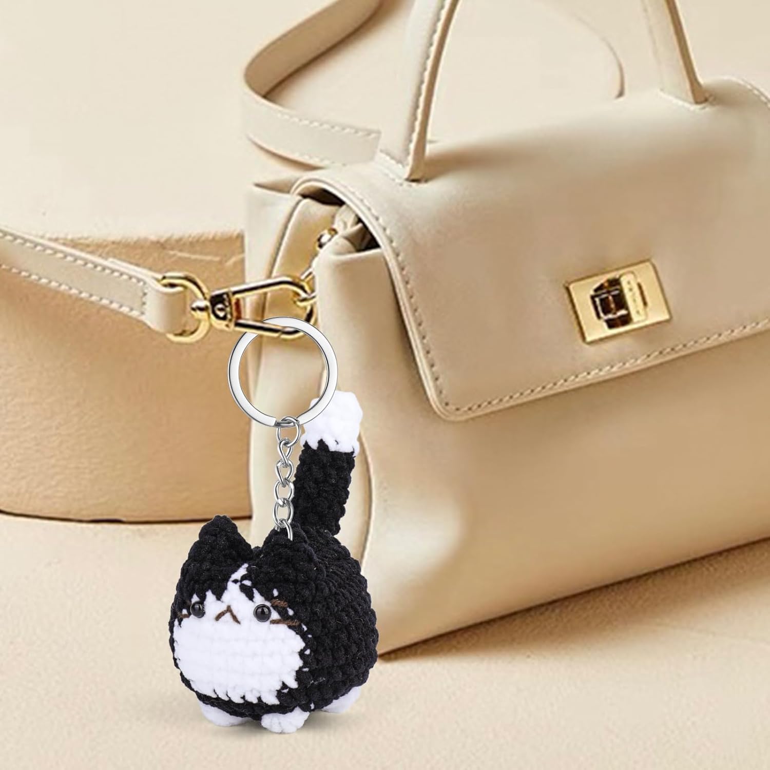 Cute Crochet Cat Keychain, Gift for Cat Lovers, Handmade Stuffed Keychain Charm for Backpack Handbag Bag Purse - Image 5