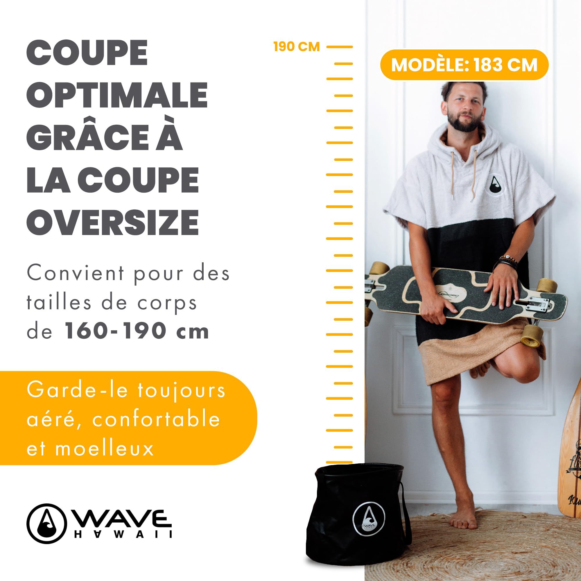 WAVE HAWAII - Poncho de bain adulte unisexe homme et femme pour tailles de 155 à 185 cm Poncho