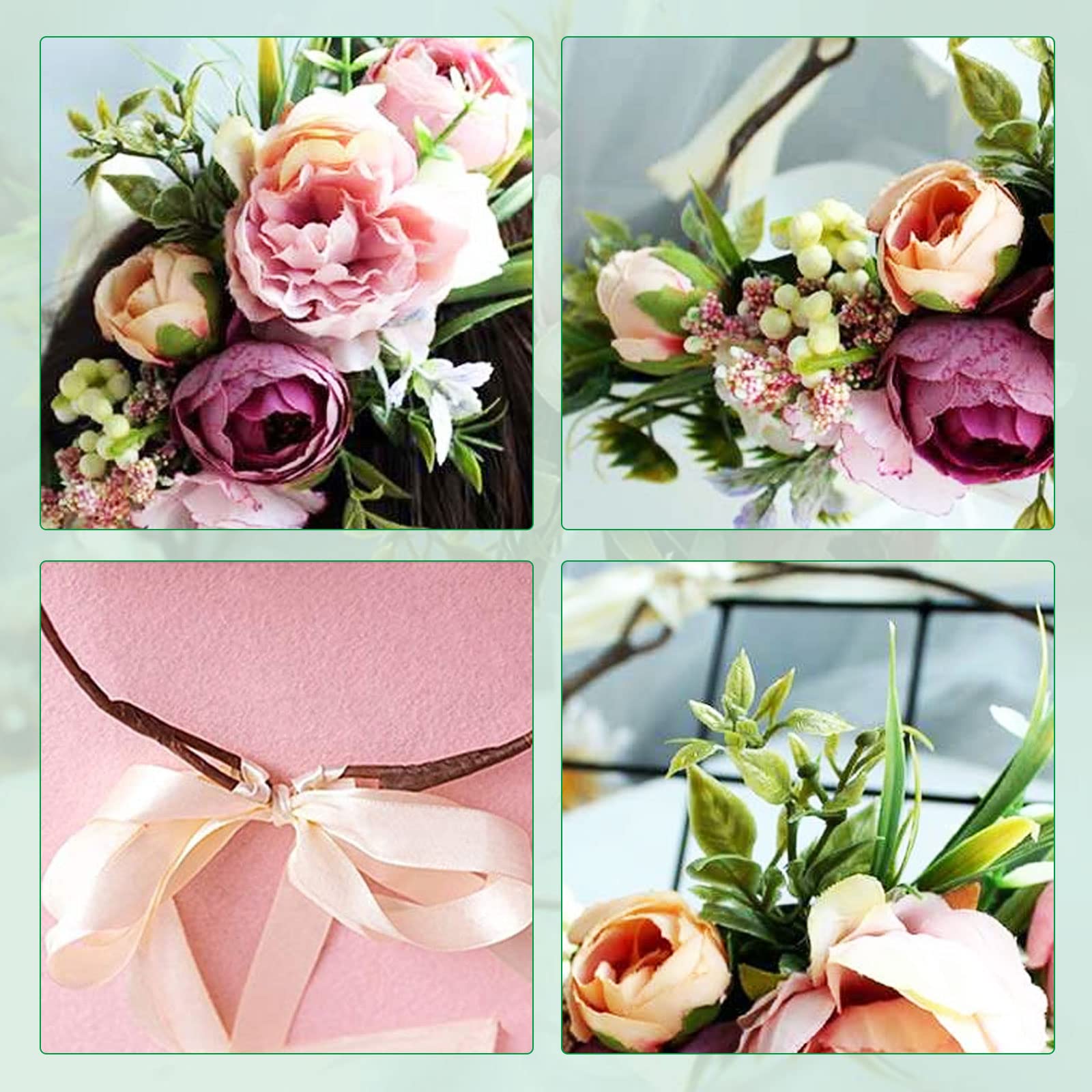 TSHAOUN Couronner Fleur Cheveux Bandeau, Ruban de Feuille Guirlande Florale，Mariage Nuptiale Couronne Fleur, Fée Couronne Floral Bandeau Réglable avec Ruban, Vacances Fête Bord Mer (1 Pack)