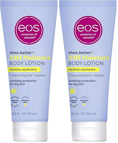 eos 24H Moisture Travel Body Lotion- Vanilla Cashmere, Travel Size Essential, Toiletries, Mini Body Lotion For Dry Skin, 2.5 fl oz (Pack of 2)