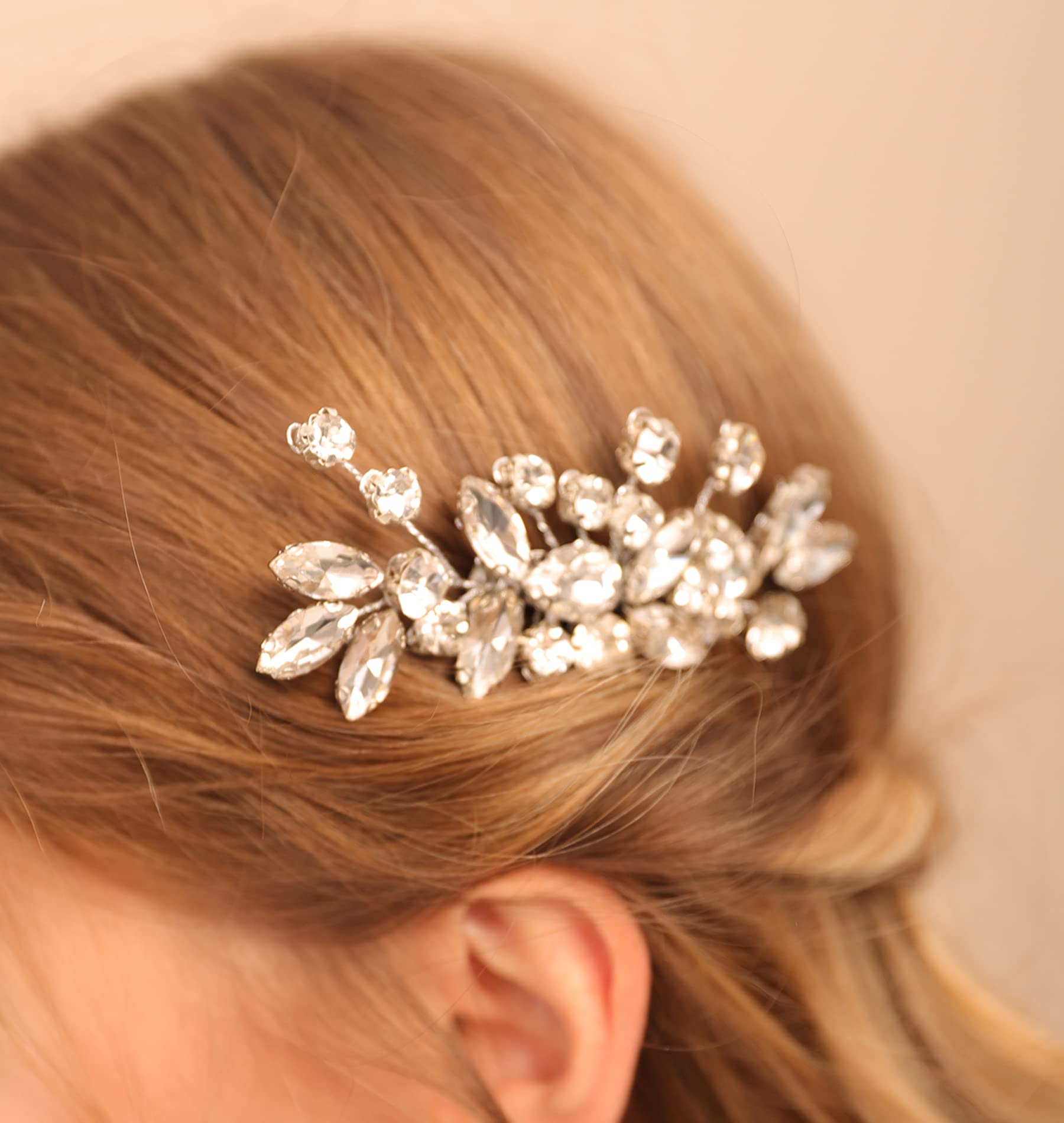 Silver Tone Clear Crystal Teardrop Rectangle Hair Comb Hairpiece, Brand New Bridal Hair Comb Clear Crystal Headpiece Wedding Hair  main image 4