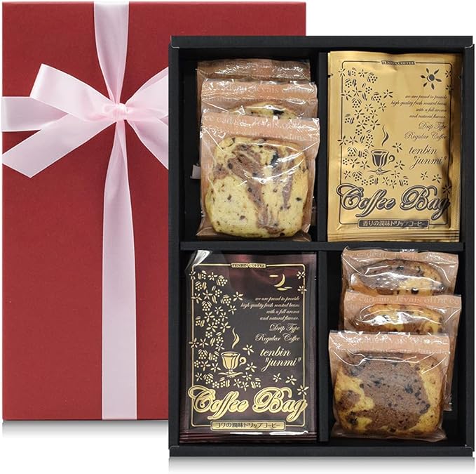 Amazon ギフトリボン ピンク 十字掛け 高級貼り箱 父親 母親 男性 女性 誕生日プレゼント Amazon Co Jp限定 潤味ドリップバック10pc 珈琲クッキー 6枚 詰め合わせ テンビンデカフェハーフコーヒー コーヒーギフト 通販