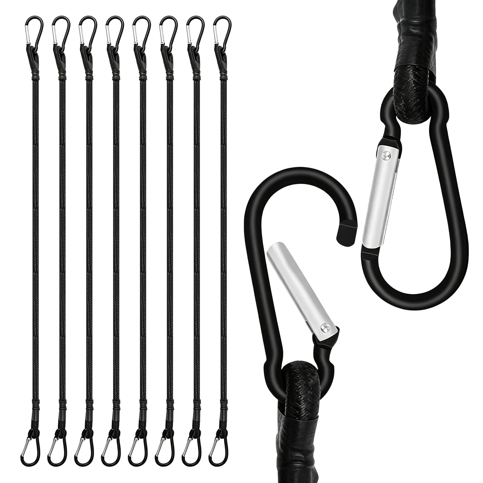 Thhiit 8 PCS Bungee Cords with Carabiner Clips, 30cm Durable & Elastic Bundy Straps with Hooks for Securing Luggage, Camping, Bike Racks, Car Roof