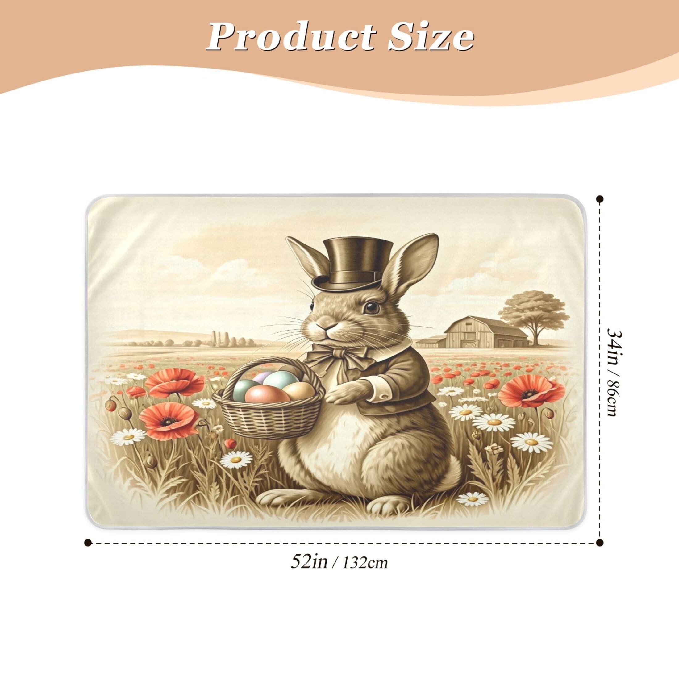 Takiito Vintage Bunny Bed Pad Reusable Bed Underpad Washable Waterproof Leak-Proof Quick Dry Incontinence Pee Pad for Toddlers Kids Adults Pets 34x52 in
