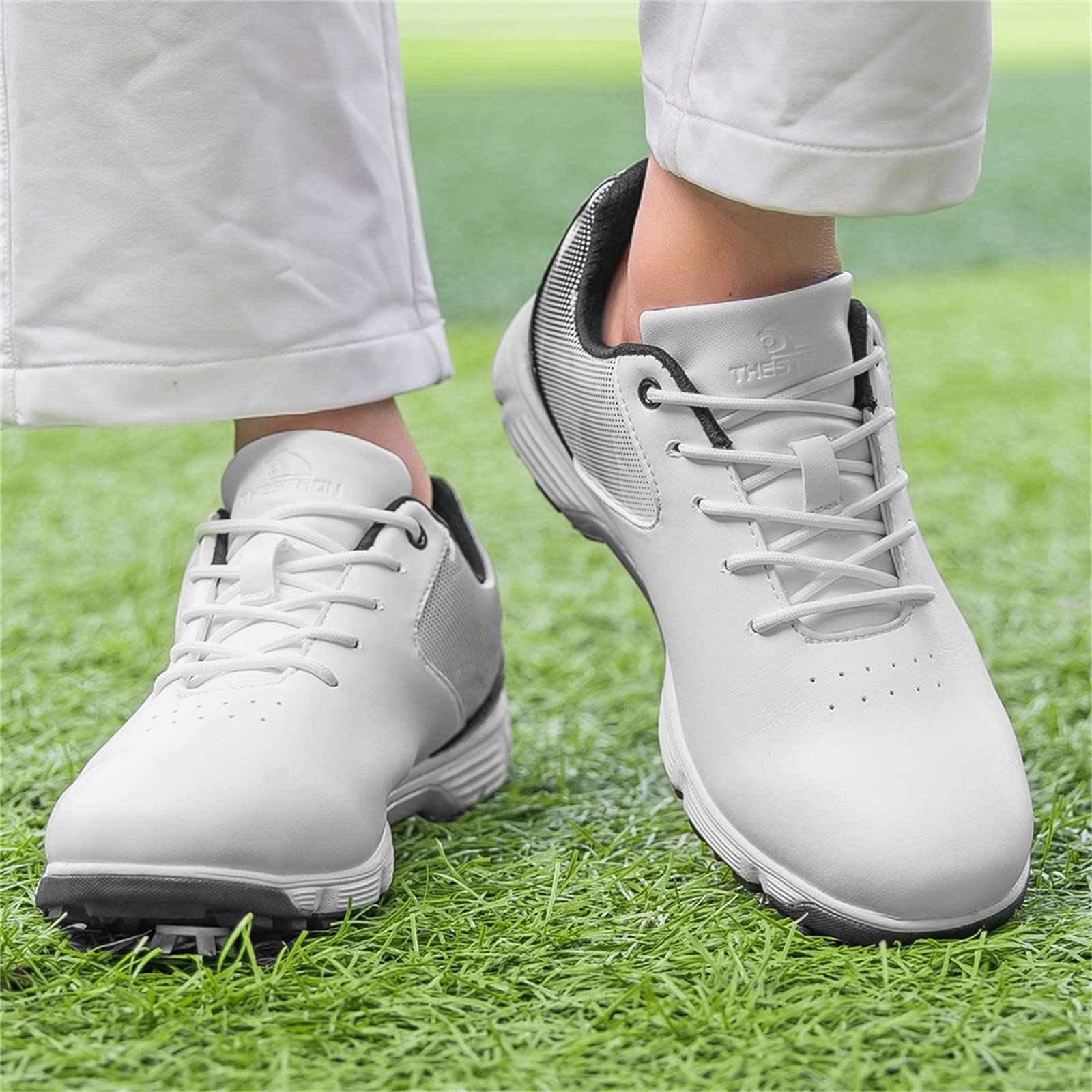 Chaussures De Golf pour Hommes avec Baskets Imperméables À Coupe Large en Cuir À Pointes Grande Taille