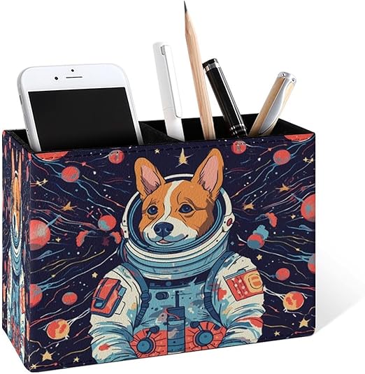 Famame Birds & Butterfly Tree Leather Pencil Holder - 2 Compartment Desk Organizer For Pens & Makeup Brushes