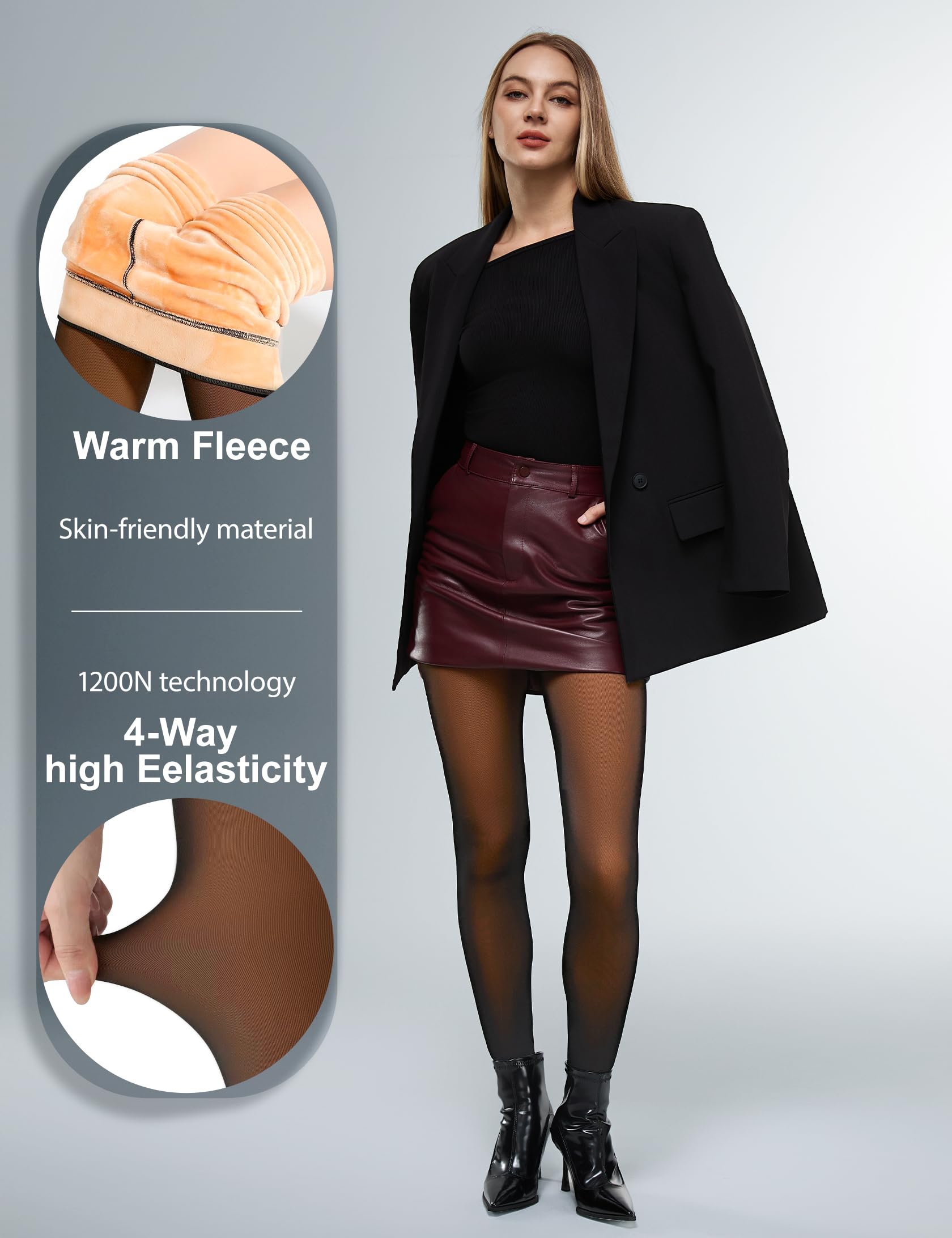 KBVOT Fleece Lined Tights Women Sheer Warm Pantyhose Leggings Fake Translucent Thermal Winter Thick Tights for Dresses: Caramel Footless Medium