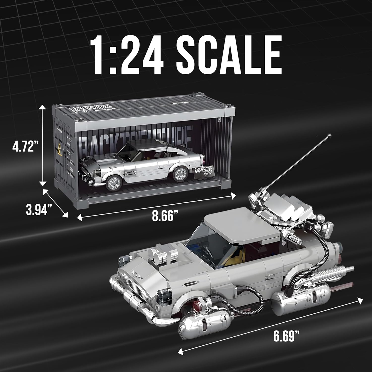 dOMOb Silver Stream Aston Martin DB5 Car Building Kit – 506 pcs Building Blocks Set w/Container Display Box – Modular Scale 1:24 Model – Bricks Toy for Kids & Adults 8+ – for Boys, Hobbyist, Collector