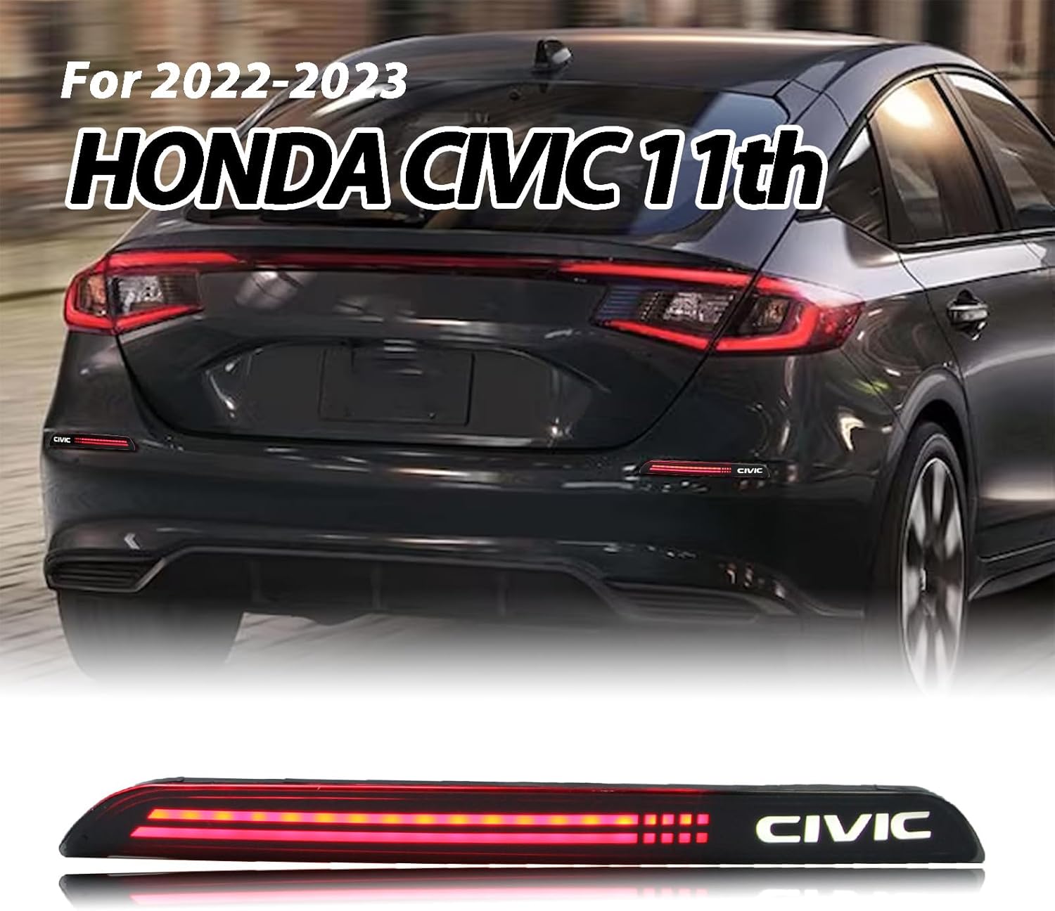 LED Rear Bumper Reflectors for Honda Civic 11th 2022-2023 LX EX Touring Sport Sedan, Fog Brake Tail Light Lamps, Sequential Turn Signal Lights, Daytime Running Lights, Smoked
