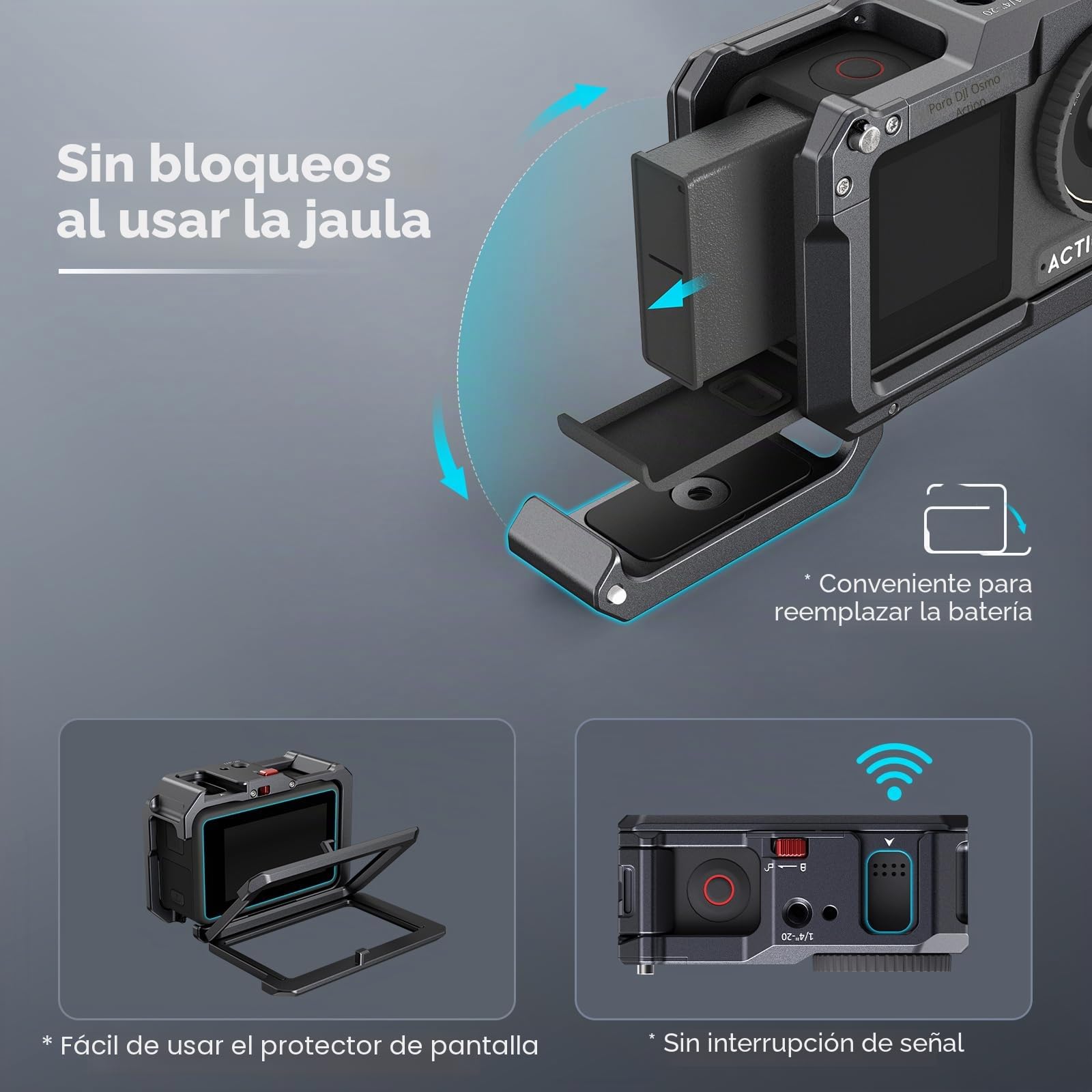 SMALLRIG cámara Jaula para DJI Action 3/4/5 Pro, Marco Protector para DJI Osmo Action 3/4/5 Pro, con Zapata fría y Orificios roscados de 1/4"-20, aleación de Aluminio - 4119C