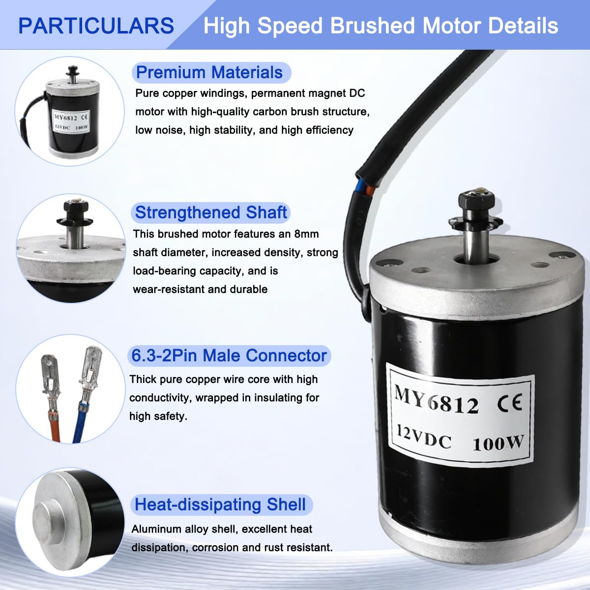 MY6812 Electric Scooter Drive Motor Replacement for Razor E100, E125, E150, E175 Scooters & MX125 Dirt Bike | 12V 100W Brushed Motor with 7-Tooth 25H Chain Sprocket