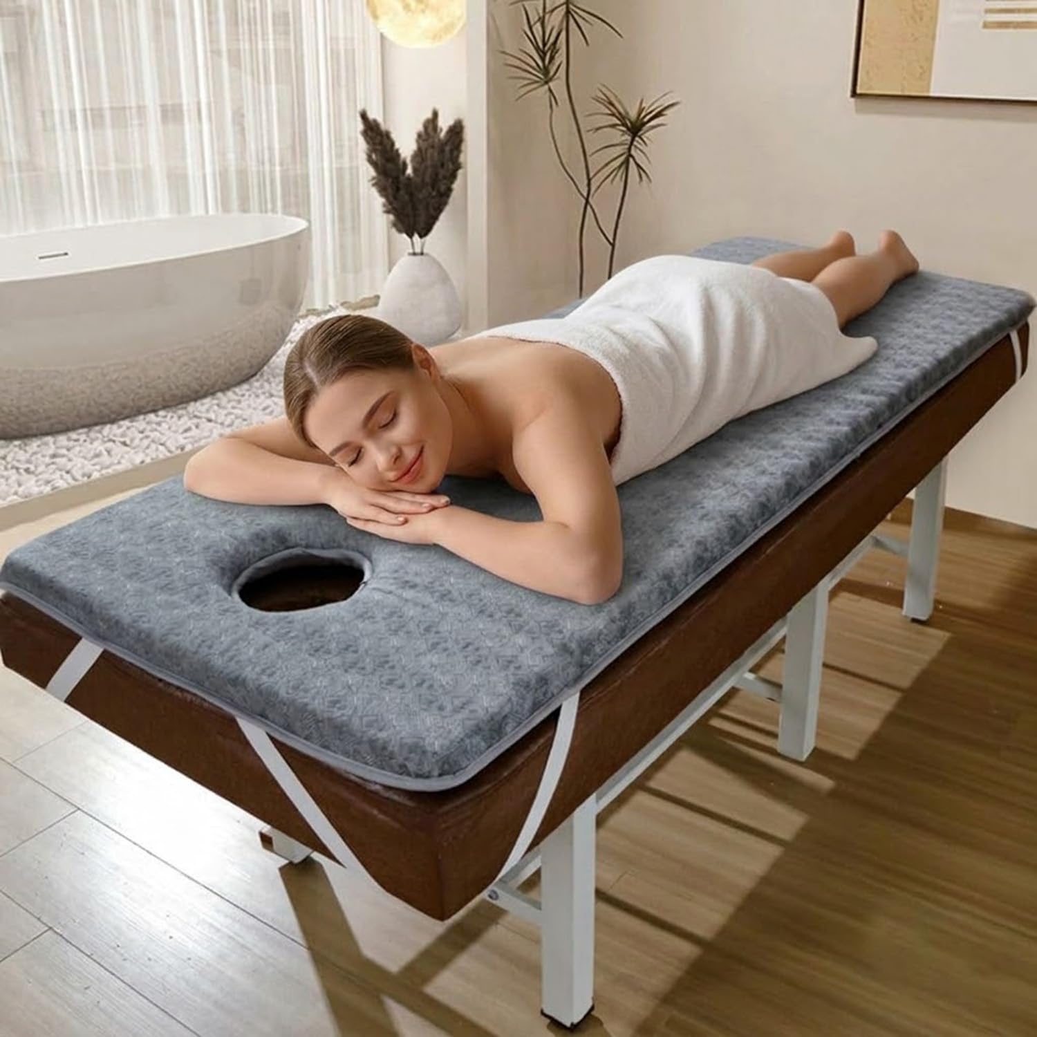 Topper para Camilla de Masaje Viscoelástico Colchoneta para Camilla de Pestañas con Agujero Facial Colchón Profesional para Extensiones de Pestañas Antideslizante(Blanco,190x70x6cm)