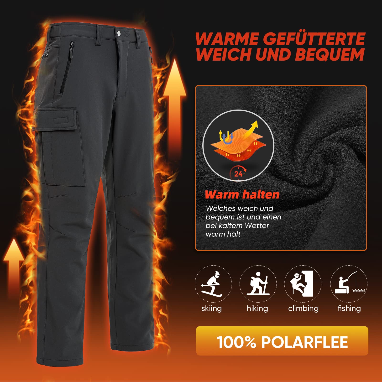 Pantalon de ski thermique pour homme - Pantalon de neige : imperméable et doublé - Pantalon d'hiver Softshell pour l'hiver et le snowboard
