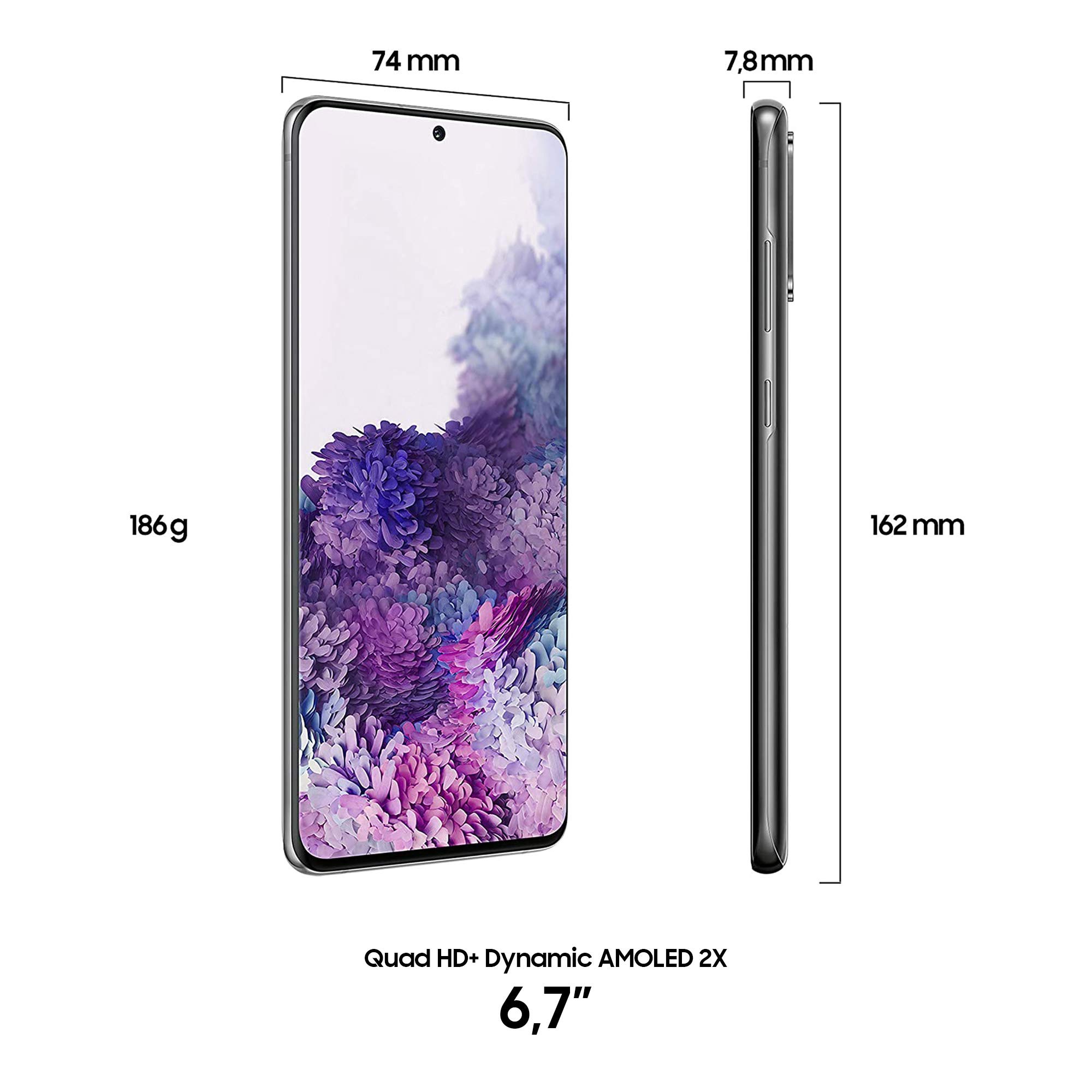 Samsung Galaxy S20+ Smartphone, 4G, Display 6.7" Dynamic AMOLED 2X, 4 Fotocamere Posteriori, 128 GB Espandibili, RAM 8 GB, Batteria 4500 mAh, Hybrid SIM/eSIM, Nero