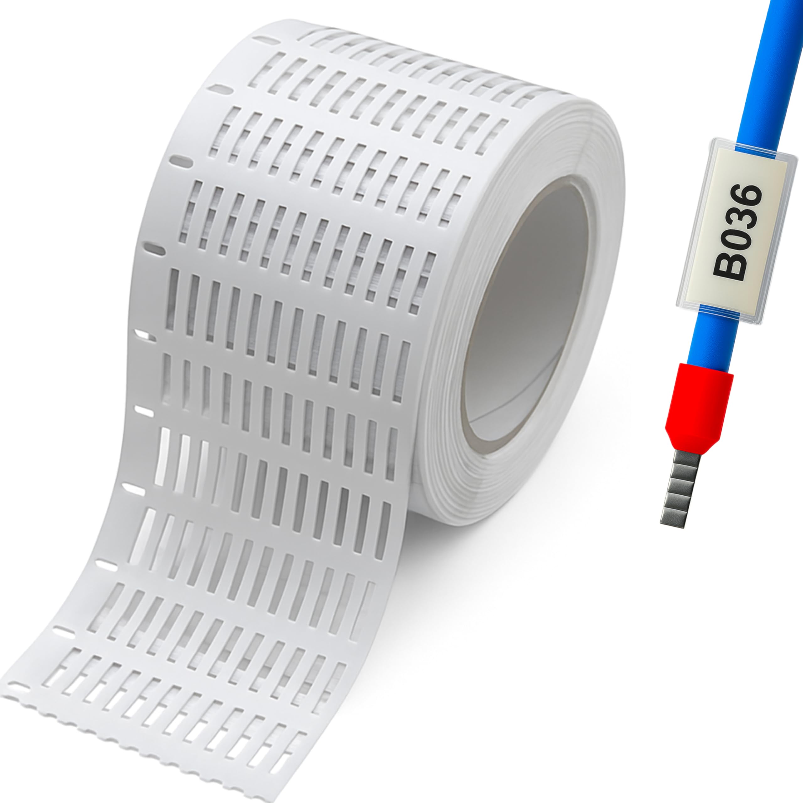 Rotolo FLAT Targhette Segnacavo 4x15 12552 tessere • PVC 0,4 mm • Per Tubetti da 0,5 mm • Compatibile con cod. 44092B Cembre • Bianco