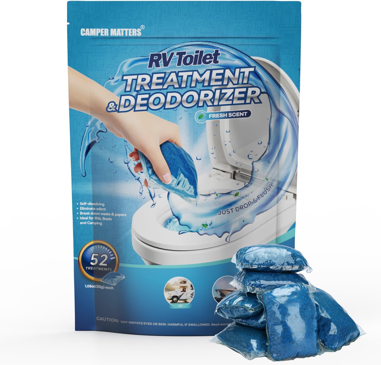 Amazon.com: CAMPER MATTERS 52 Packs RV Toilet Treatments, Holding Tank ...