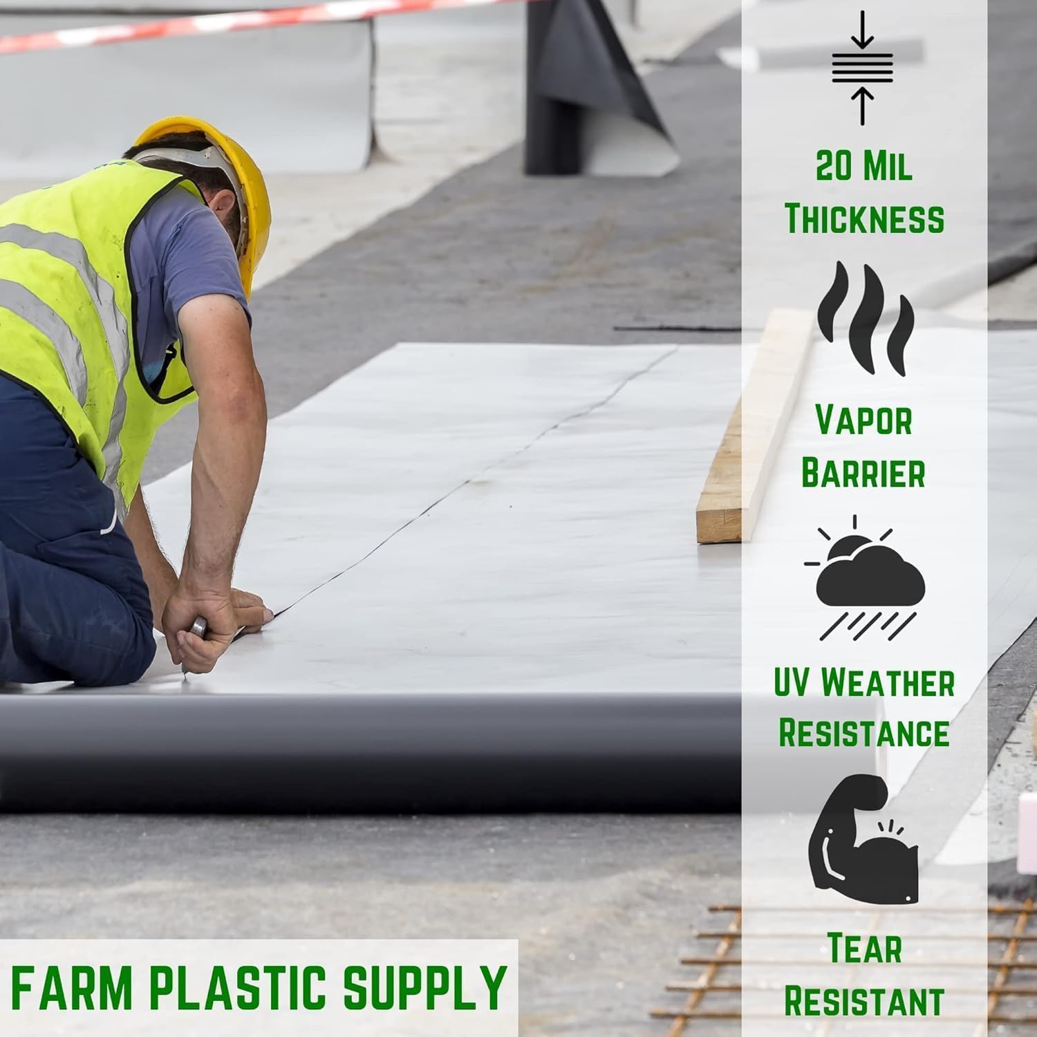 Farm Plastic Supply - Crawl Space Vapor Barrier - 20 mil - Thick Plastic Sheeting, Drop Cloth Moisture Barrier for Crawl Space Encapsulation, Heavy Duty Polyethylene, Panda Film (24' x 100)