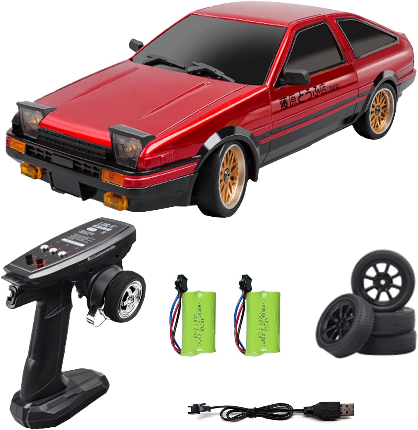 FLYCOLOR 1:18 AE86 Model LD1801 RC Drift Car 1/18 2.4G Remote Control on Road ESP Gyroscope LED Mini RC Racing Cars (Red)