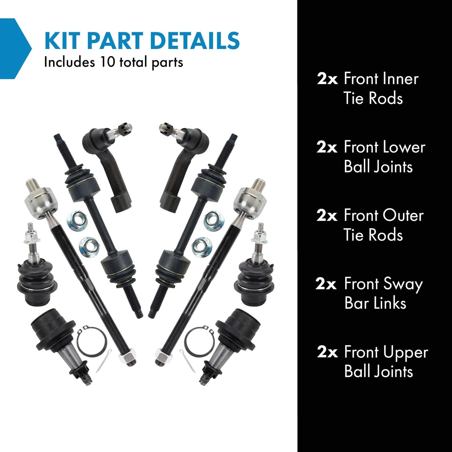 TRQ Front Steering & Suspension Kit Ball Joint Sway Bar Stabilizer Link Tie Rod Compatible with 2015-2020 Ford F-150