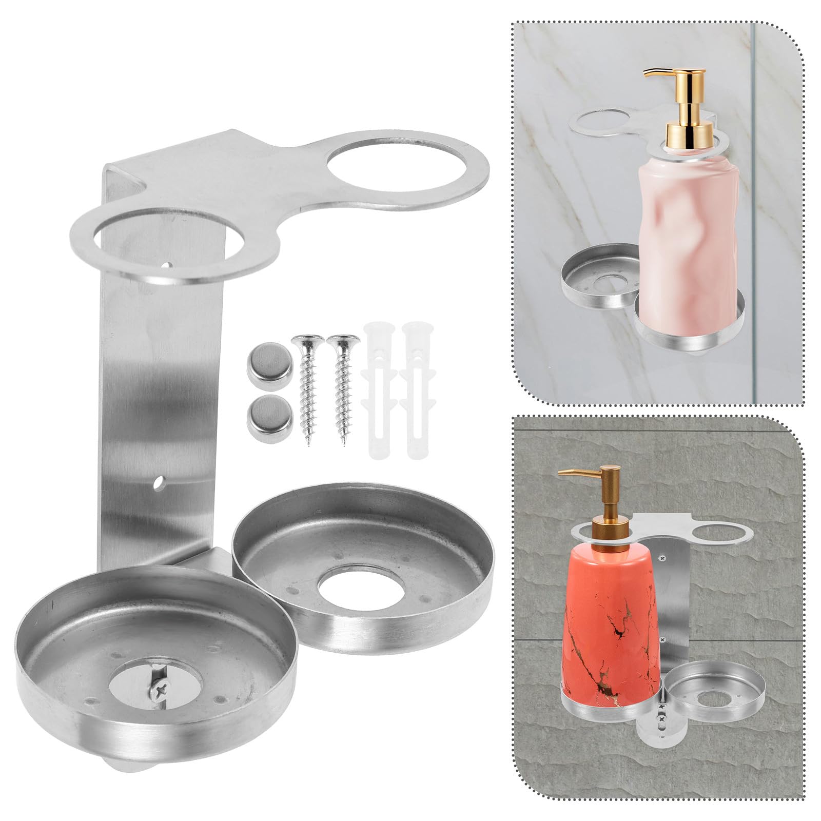 Gatuida Dispensador de Loción y Jabón de Acero Inoxidable sin Taladro, Soporte para Botellas de Champú y Jabón de Manos, Diseño Moderno, Adecuado para Baño y Ducha