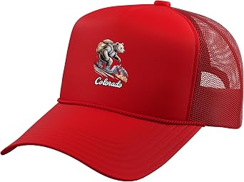 Colorado Hiking Bear Climbing Mountain Adventure Trucker Hat with Adjustable Mesh Back