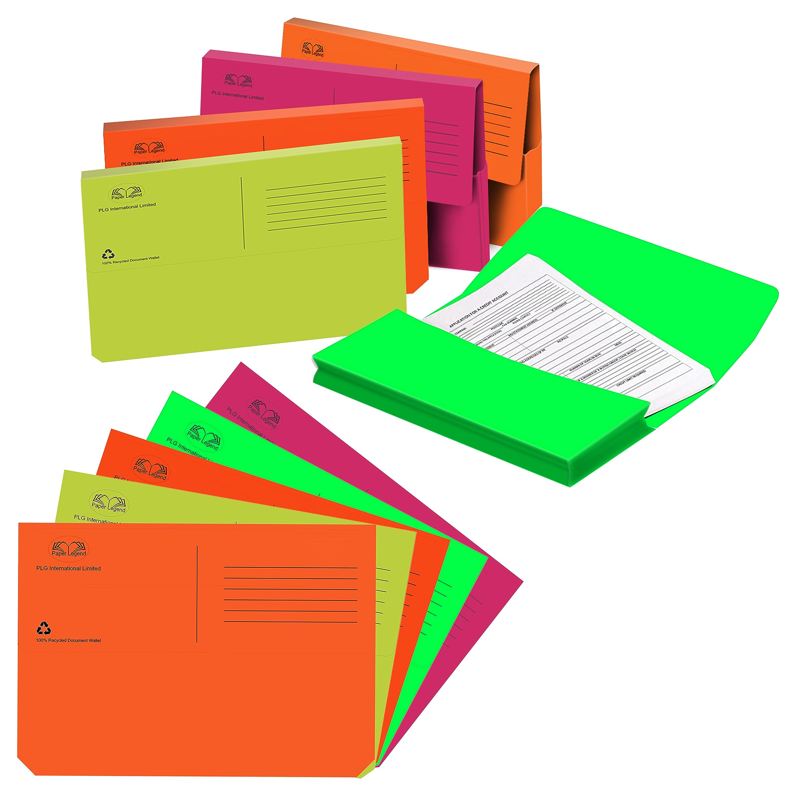 (Pack of 80) A4 Coloured Foolscap Document Wallets 250 GSM Half Flap Assorted Colours 100% Recycled Paper Folders for Office, Home and School Supplies, File Paper Work and Document Organiser
