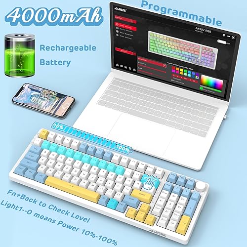 Miniatura 6 de A.JAZZ AK992 99 teclas intercambiables en caliente, Bluetooth2.4Gcableado, montaje de junta, retroiluminación RGB, teclado mecánico para juegos de