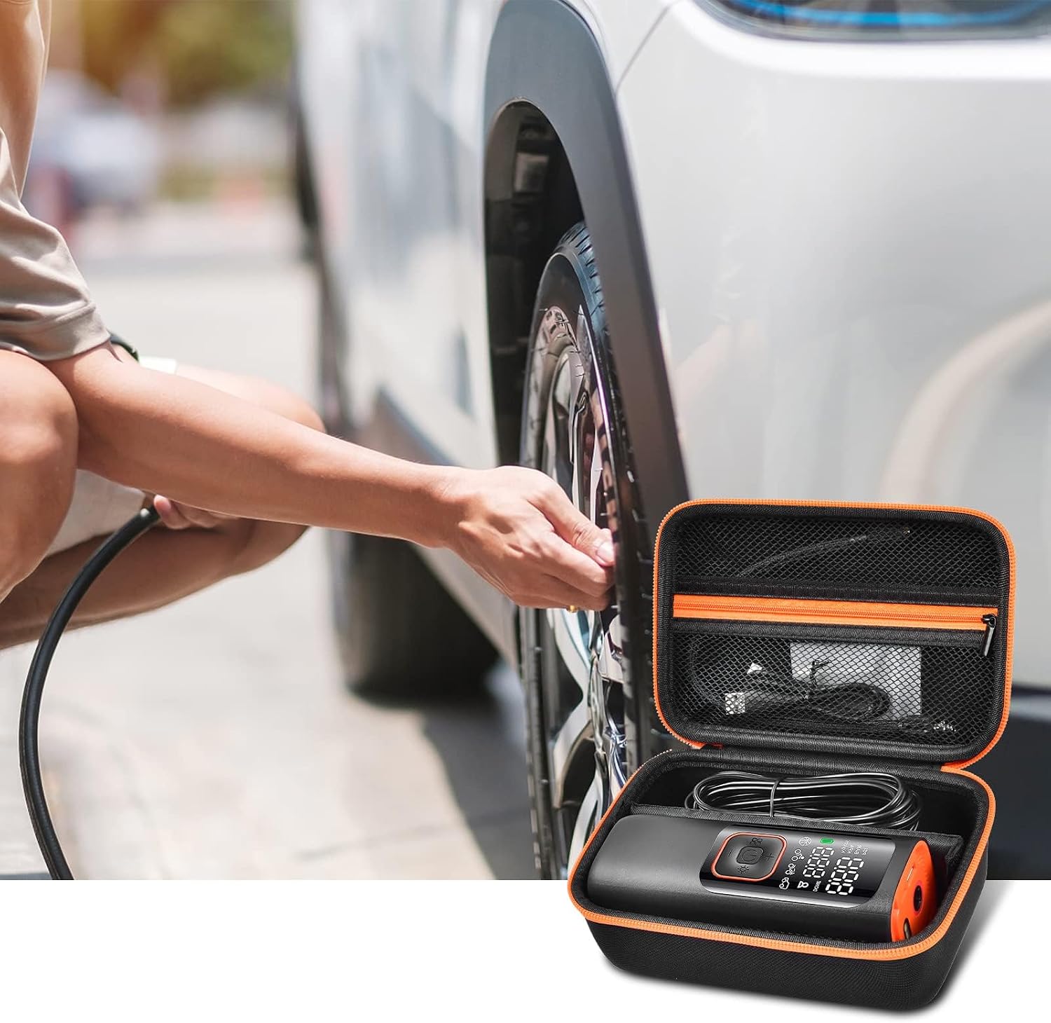 Boobowl Case Compatible with Modari/for AIRTALLY/for NATURE HERO/for Lamicall Tire Inflator Portable Air Compressor, Car Air Pump Storage Holder for Air Tube & Accessories (Box Only) - Black