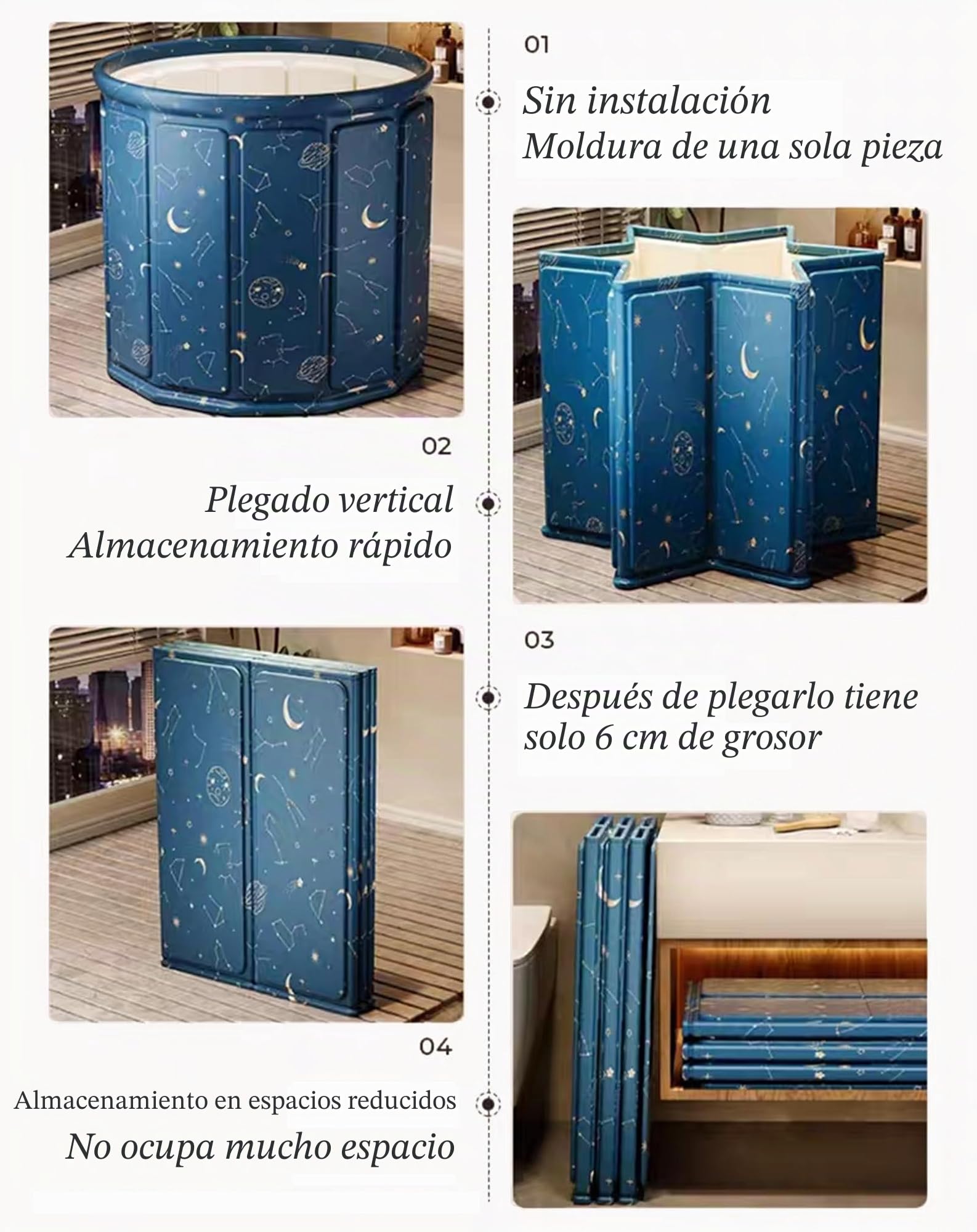 AYES Bañera plegable para adultos, bañera de hielo portátil para entrenamiento de terapia de agua fría, bañera de buceo al aire libre, bañera independiente para ducha, spa y sauna (azul planeta, 80 cm