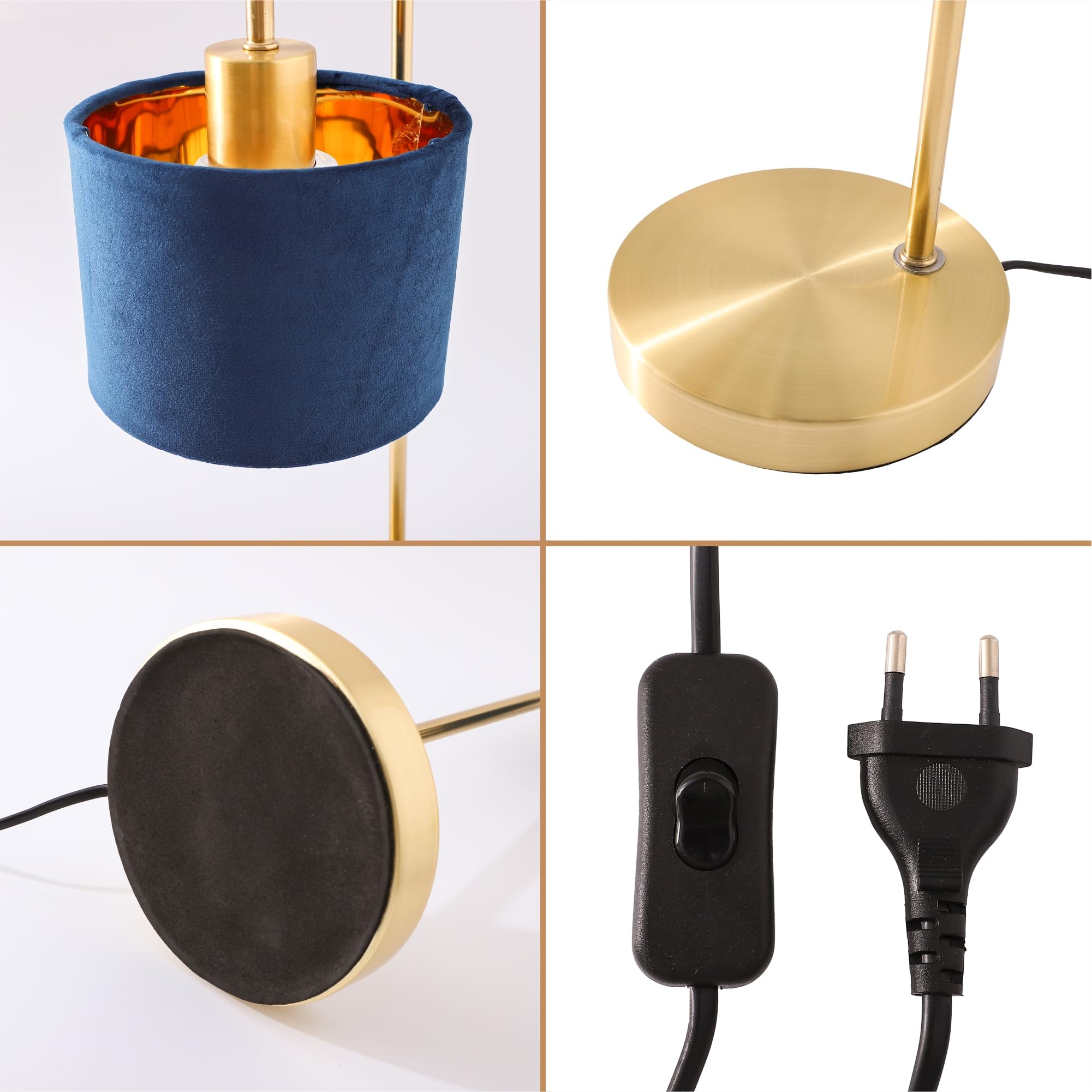 Kuber Industries Aesthetic & Modern Warm Light Bedroom Lamp for Side Table | Office & Desk Table Lamp for Living Room and Home Decor | House Warming Gifts | Golden & Blue-58434 3
