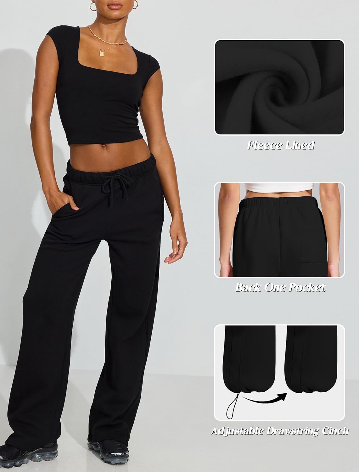 IWD Women's Cinch Bottom Sweatpants Fleece Lined Baggy Lounge Pants Wide Straight Leg Sweat Pants with 3 Pockets - Image 3