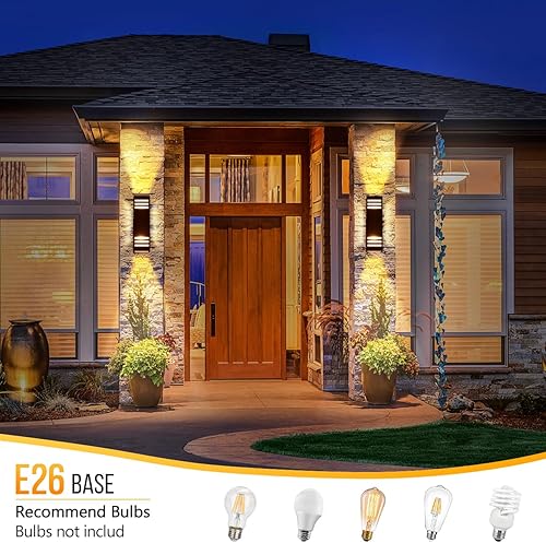 Miniatura 4 de wowlite Paquete de 2 luces de pared para exteriores, del atardecer al amanecer, modernas luces de porche cuadradas para exteriores, luces de bronce