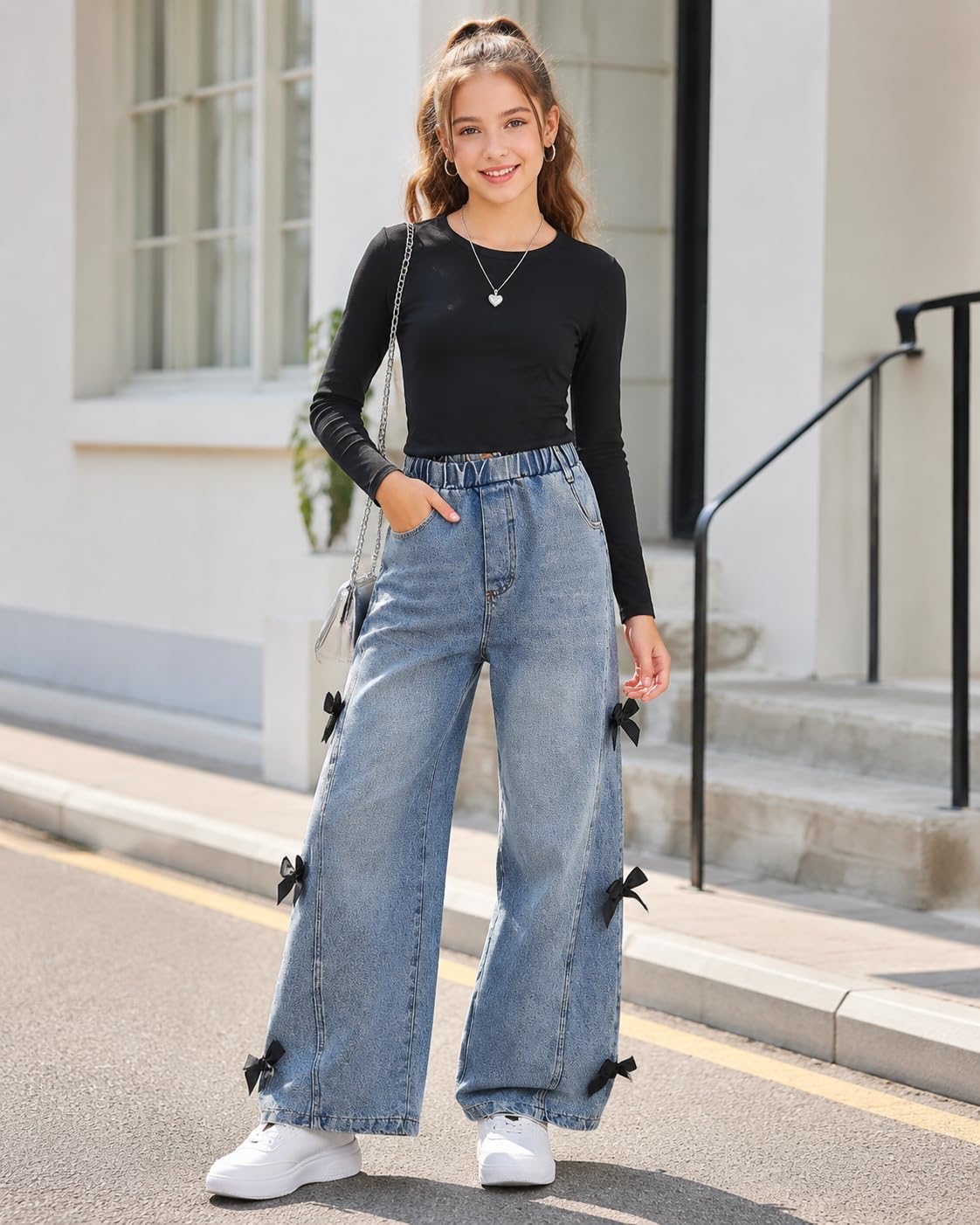 Girls Jeans Wide Leg Denim Pants Tween Teen Girls Trendy Clothes Size 7-13 Years