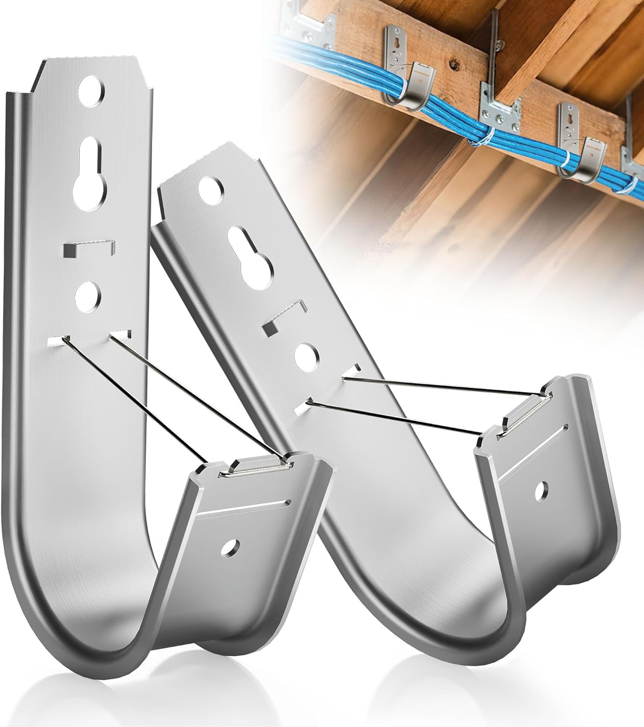 40 Pack J Cable Hook with Retainer Clip, 2-Inch Heavy Duty Wall Mount J-Hooks,J-Hook for Hanging Cable & Wire,Cable Hooks for Structured Cabling and Cable Management