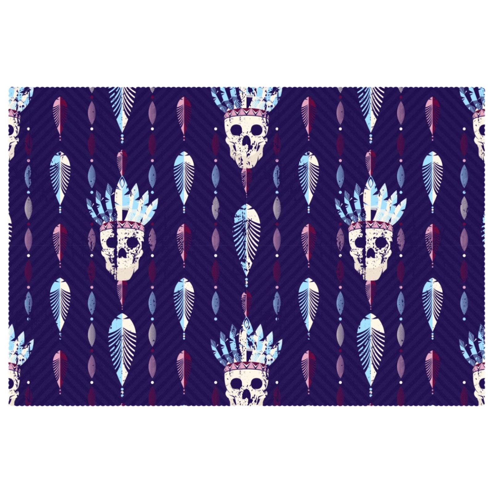 Set de table bohème lot de 6 tête de mort hippie antidérapant résistant chaleur