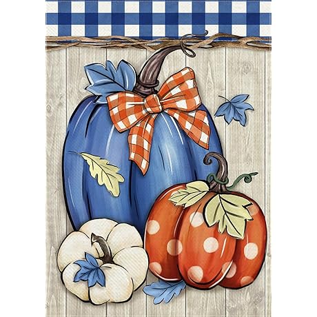 Blue Pumpkin Fall Burlap Garden Flag