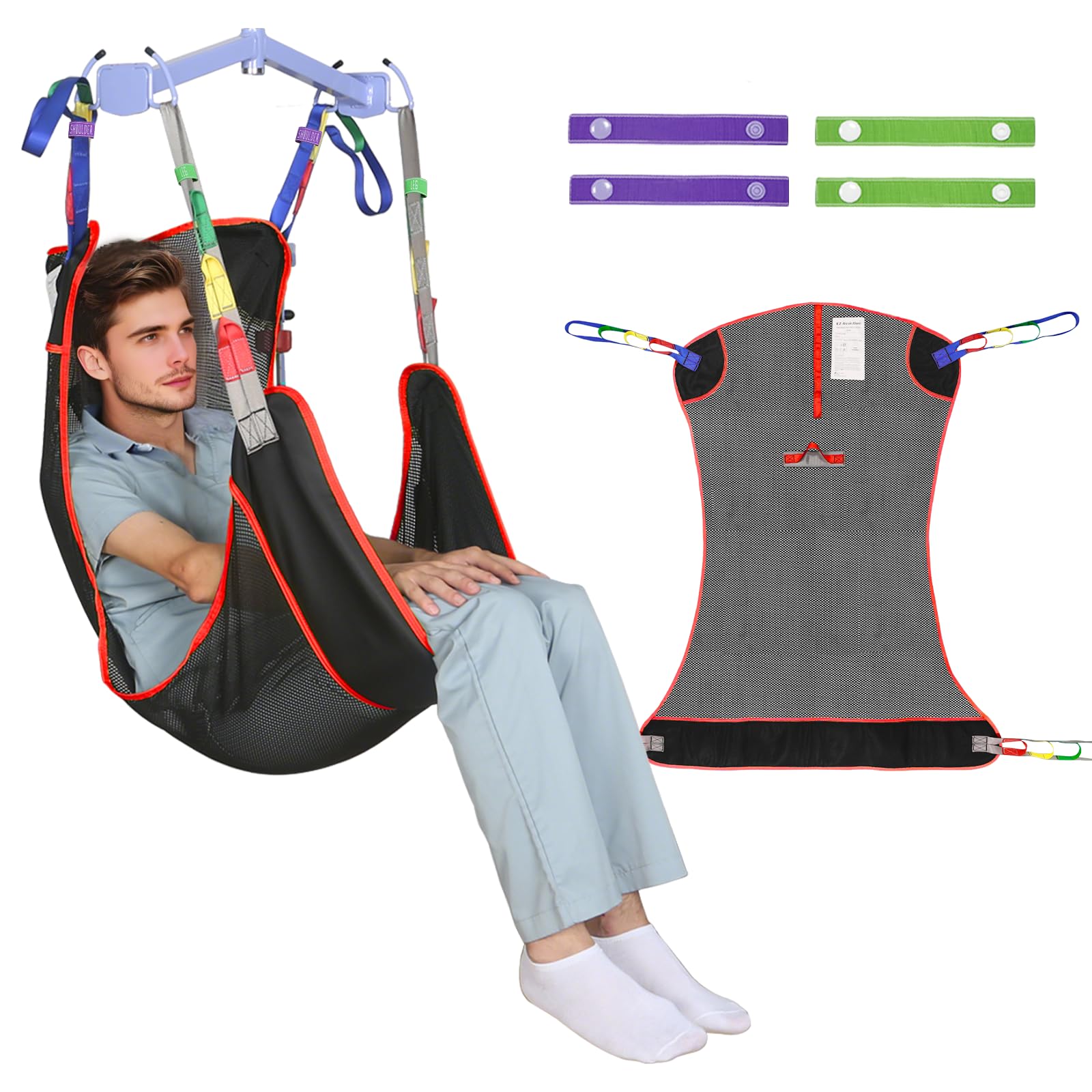 Sling de levage corporel complet EZ Assistive 225kg–Sling de transfert en mesh ultra-résistant pour fauteuil roulant, toilettes et douche (S)