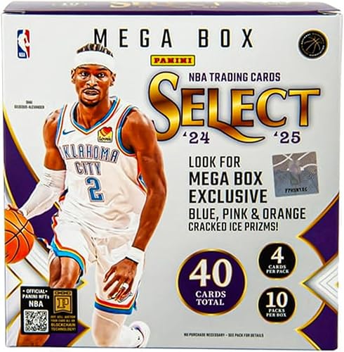 Mega Box de baloncesto Panini Select NBA 2024-25 - Tarjetas oficiales de intercambio - Premios azules y rojos exclusivos de minoristas, tarjetas e
