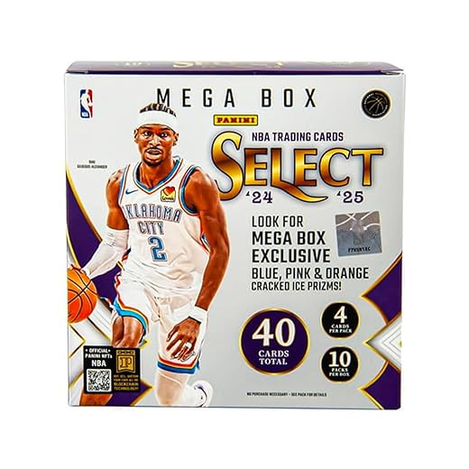 2024–25 Panini Select NBA Basketball Mega Box – Official Trading Cards – Retail Exclusive Blue & Red Prizms, Rookie Cards & Inserts – Sealed Box