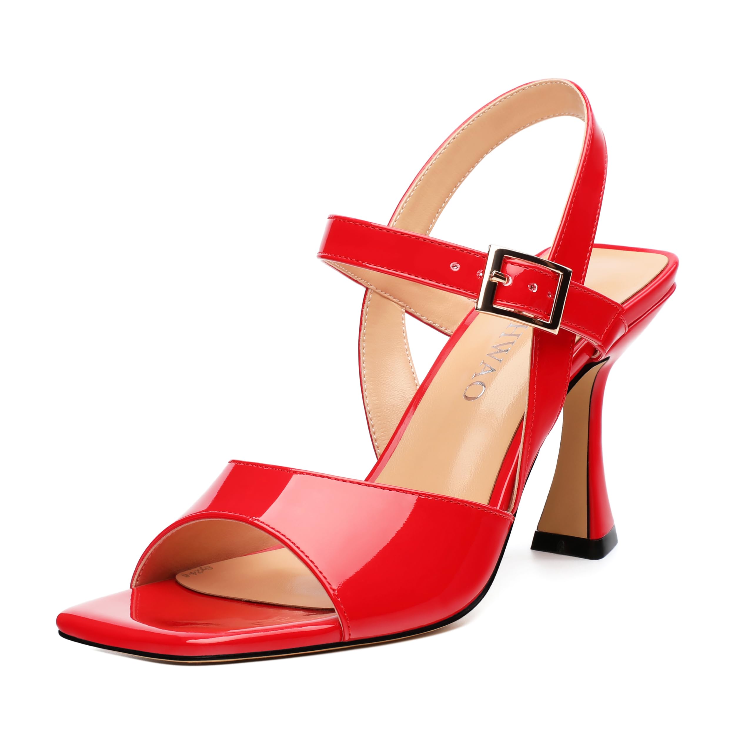 RLYGHWAO Women's Stiletto Heel Sandals - Open Square Toe, Adjustable Buckle Ankle Strap, Versatile Work/Party/Wedding Shoes (Solid Colors)