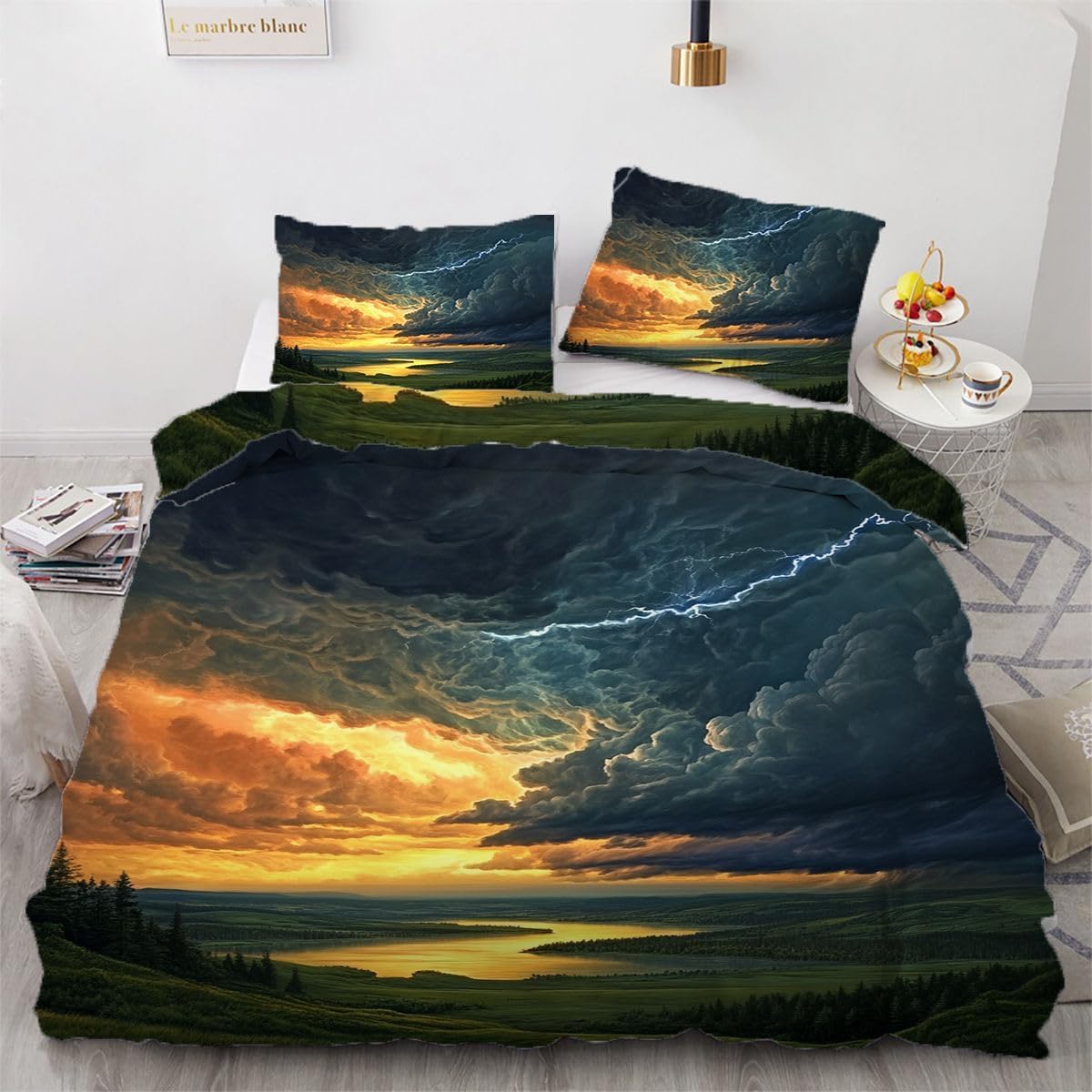 NDXRWDZR Double Duvet Cover Set Thunderstorm Duvet Cover with Zipper Closure Bedding for Aldults Kids Soft Hypoallergenic Microfiber Quilt Cover 200x200 cm + 2 Pillowcases 50x75 cm