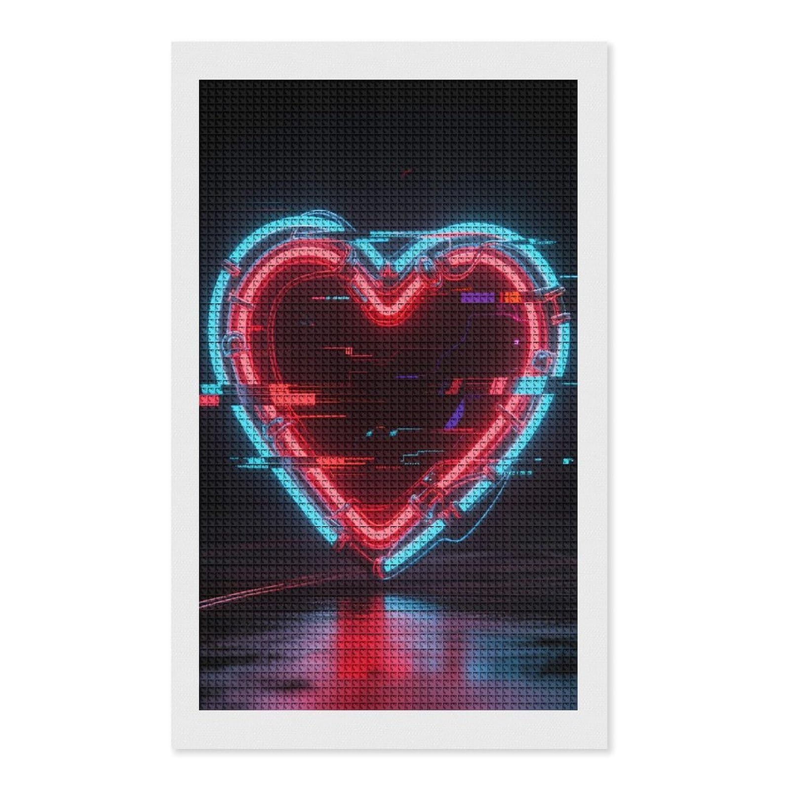 FodPand Neon Heart with Errors 5D Diamond Painting Kits for Adults Beginners Full Drill Square Diamond Dots Pictures Gem Art Supplies for Home Wall Room Decoration DIY Craft Set Gift 12X20