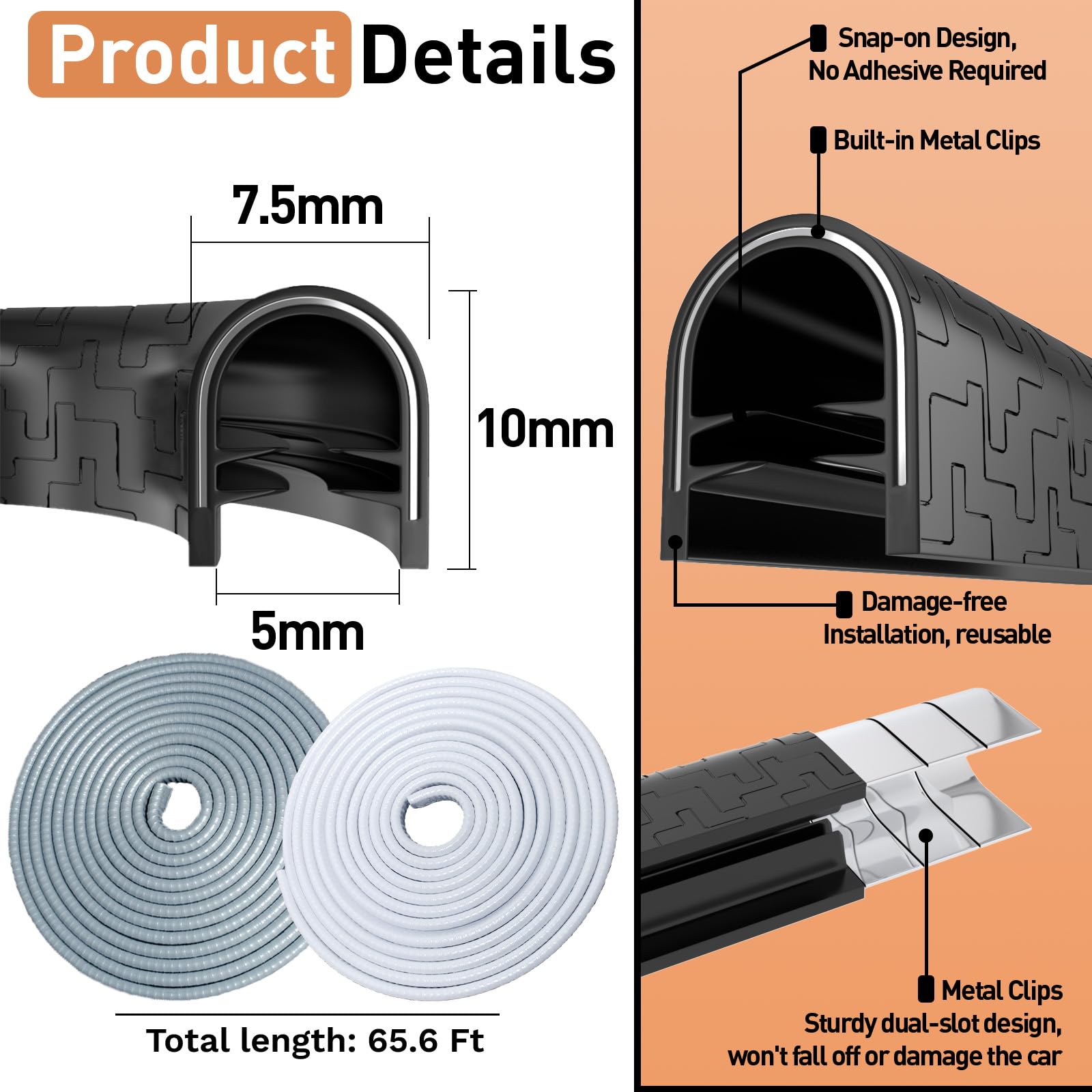 ecocstm Car Door Edge Guards, 20m Black Rubber Seal, U Shape Edge Guards for Cars Trucks Suvs