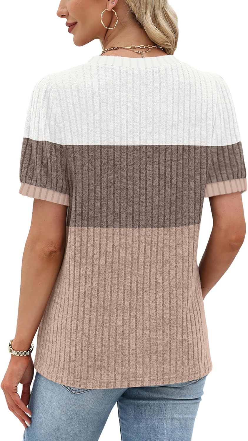 Sipaya Womens Short Sleeve Sweater Textured Tunic Tops 2026 Spring Summer Business Casual Blouse - Image 5