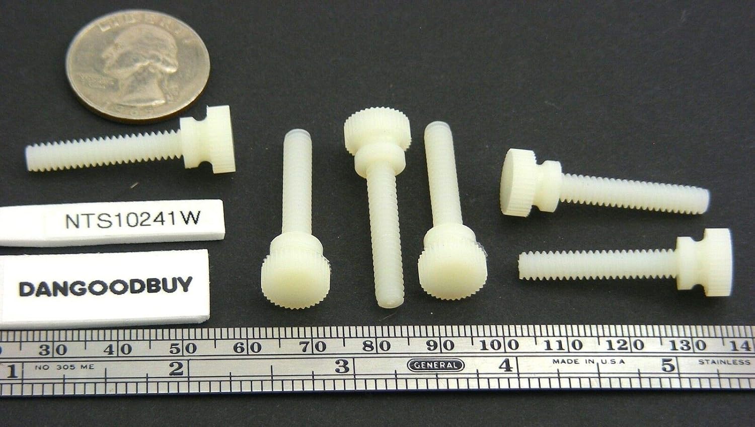 12 Nylon Thumb Screws with Shoulder, Knurled Head 1024 Thread White