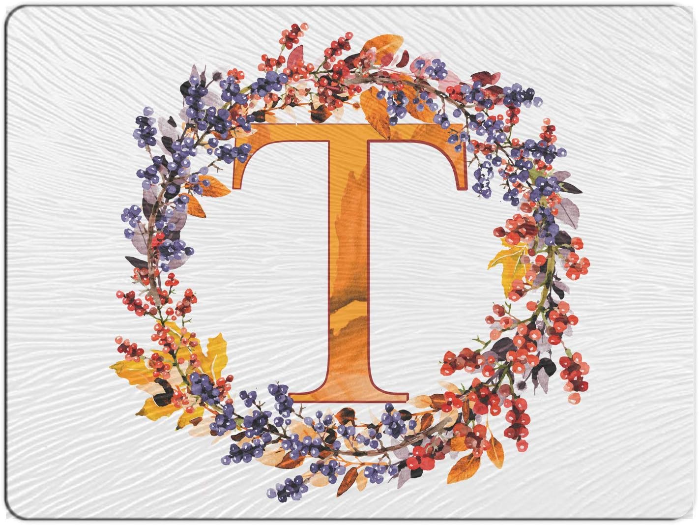 BRGiftShop Beautiful Autumn Wreath Monogram Letter T Glass Cutting Board
