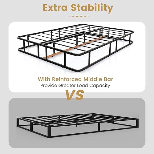 Miniatura 10 de KOMFOTT Base de cama de plataforma de metal tamaño Queen, base de colchón de metal resistente, plataforma de soporte de listones de metal con patas