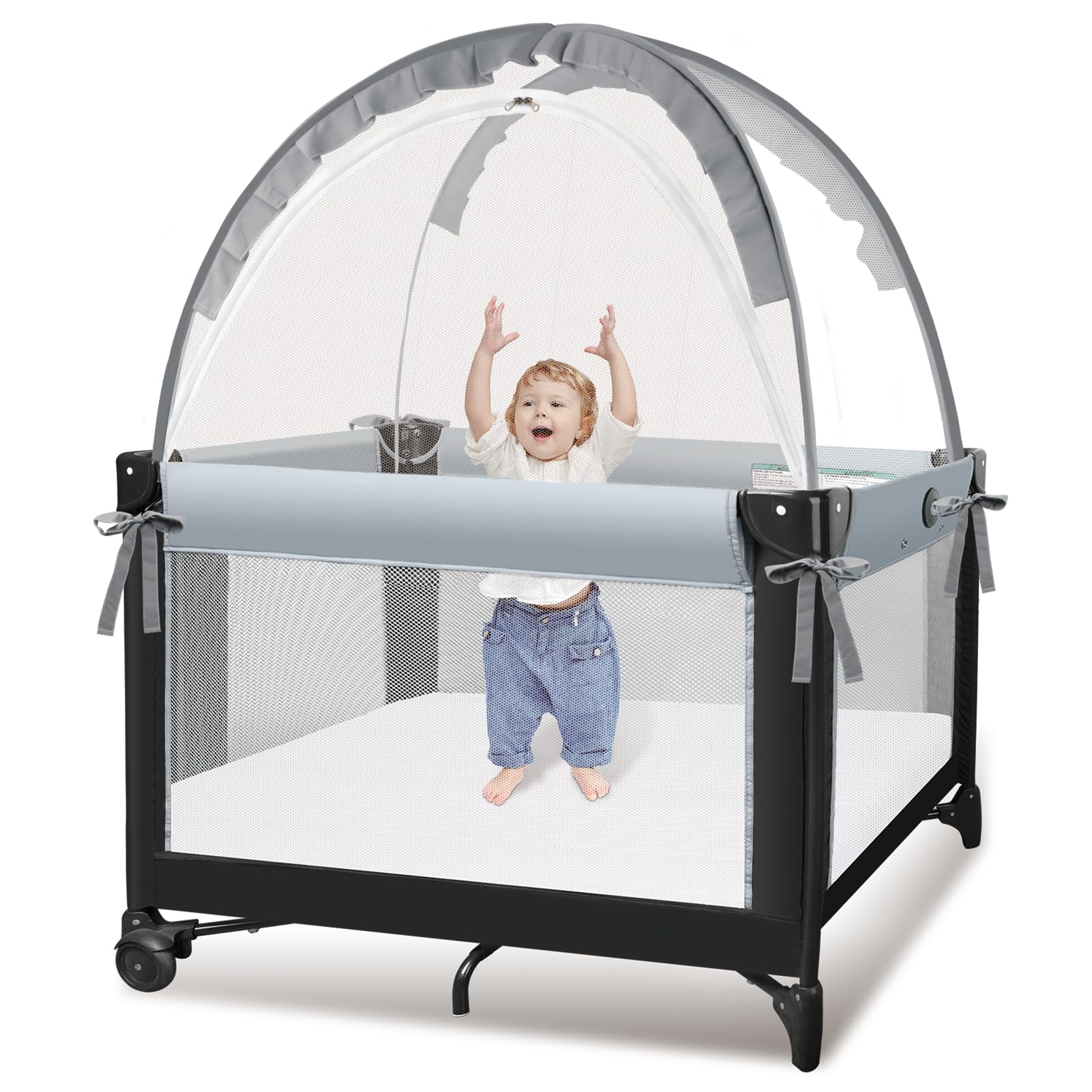 Crib Tent - Crib Net to Keep Baby in, Stop Baby from Climbing Out of Crib, Pop Up Crib Tent with Durable Breathable Net Double Zipper Strong Rods